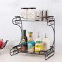 Yxsd 2-Tier Seasoning Shelf Standing Rack Iron Kitchen Bathroom Countertop Storage Organizer Spice Jars Bottle Shelf Holder Rack