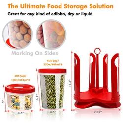 Fun Life 25-Piece Food Storage Container Set with Rotating Rack, Durable Plastic Canister Jar with Red Lids, Perfect for Flour, Sugar, Cereals, BPA Free, Leakproof, Microwave/Freezer/Dishwasher Safe