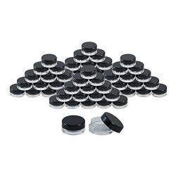 50 Empty, Clear, 3 Gram Plastic Pot Jars, Cosmetic Containers, with Lids. (3 Gram - 50pk, Black)