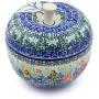 Polish Pottery 4?-inch Apple Shaped Jar made by Ceramika Artystyczna (Spring Butterfly Theme) Signature UNIKAT + Certificate of Authenticity