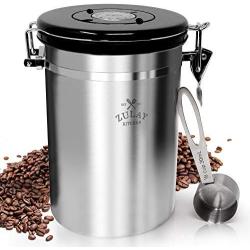 Coffee Boss Coffee Canister, Large Stainless Steel Coffee Bean Storage Container (64floz), Ground Coffee Container Airtight Lid, CO2 Valve & Free Scoop, Best Storage for Fresh Coffee Beans - by Zulay