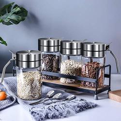 Kitchen Seasoning Box Set, Household Salt Cans Oil Pot Msg Storage Box With Storage Rack Clear Glass Spice Jars-b