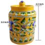 Set of 2 Handmade Ceramic Jar Container 500 ml + 250 ml Ceramic Achar Barni Blue Pottery Art Decorative Ceramic Kitchen Storage Container with Lid Use for Storage Nuts/Snacks/Spices/Pickles/Dessert