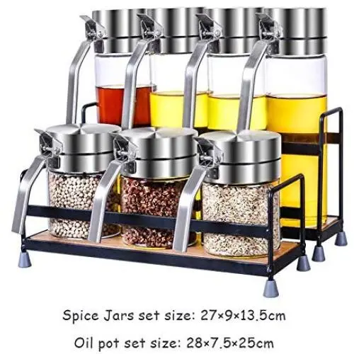 Ensemble de Condiments de Cuisine, Lot de Boîtes de Sel Ménager, Pots à Huile, Boîte de Rangement avec Étagère - Pots à Épices en Verre Transparent Ensemble de Condiments de Cuisine, Lot de Boîtes de Sel Ménager, Pots à Huile, Boîte de Rangement avec Étagère - Pots à Épices en Verre Transparent