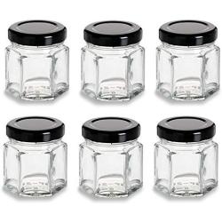 Nakpunar Hexagon Glass Jars (6pcs, 1.5 oz (45 ml) w/Black Lid)