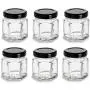 Nakpunar Hexagon Glass Jars (6 Stück, 1,5 oz (45 ml) mit schwarzem Deckel)