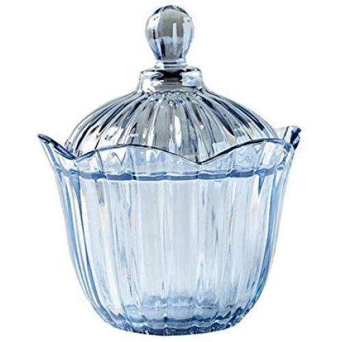 Bunte Glas-Süßigkeitenbehälter, europäisches Stil Lager Tank, kreative Dekoration Ornamente, Blumen Tee Süß Snacks Trockenfrüchte Tassen mit Deckel (Blau)
