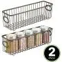 mDesign Metal Farmhouse Kitchen Pantry Food Storage Organizer Basket Bin - Wire Grid Design - for Cabinets, Cupboards, Shelves, Countertops - Holds Potatoes, Onions, Fruit - Long, 2 Pack - Bronze