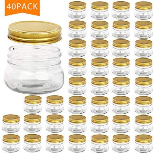 Encheng 4 oz Wide Mouth Mason Jars,Clear Glass Jars with Lids(Golden),Small Spice Jars for Herb,Jelly,Jams,Wedding Favors,Shower Favors,Baby Foods,Mini Canning Jars for Kitchen Storage 40 Pack …