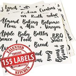 Talented Kitchen 155 Pantry Labels & Fridge ? 155 Cursive Labels, Supplementary Ingredients ? Food Jar Stickers Decal. Water Resistant Pantry Organization Storage (Set of 155? Non Main Cursive Pantry)