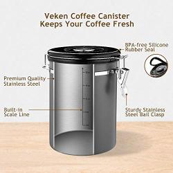 Veken Coffee Canister, Airtight Stainless Steel Kitchen Food Storage Container with Date Tracker and Scoop for Beans, Grounds, Tea, Flour, Cereal, Sugar, 22OZ, Gray