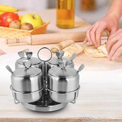 idalinya Stainless Steel Jars Spice Storage Containers Condiment Pot Canisters Sets Kitchen Counter Tins Labels Rotate for Salt Spices Four Seasoning Bottles with Spoon