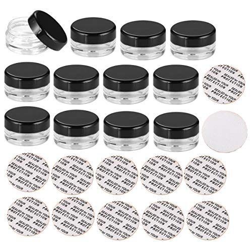 12 Pieces 3g Empty Cream Containers Round Cosmetic Jars Clear Plastic Cosmetic Sample Containers with 12 Pieces Pressure Sensitive Films for Cream Eye Shadow Nails Powder Black Lid