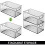 mDesign Plastic Stackable Kitchen Pantry Cabinet, Refrigerator or Freezer Food Storage Bin Container with Handles - Organizer for Fruit, Yogurt, Snacks, Pasta - BPA Free, 10" Long, 4 Pack - Smoke Gray