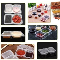 80 Pack Slime Storage Containers with Lid Clear Transparent Plastic Disposable Sauce Cups 5-Ounce Doble Grid Takeaway Food Storage Containers for Tomato Sauce Salad Chutney Boxes