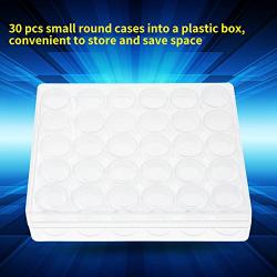 Small Containers, 30 pcs Clear Plastic Jewelry Bead Storage Small Round Container Jars with Rectangle Box-Top Lids-Fit Lip Balm, Make Up Powder, Eyeshadow Pigments, Lotion, Creams, Lip Gloss, Samples,