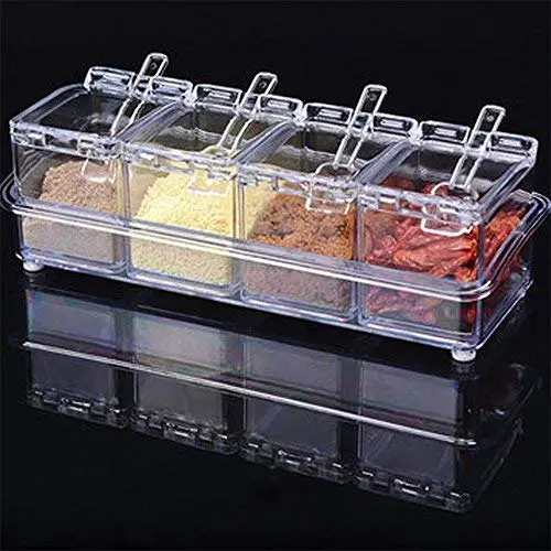 Boîte d'Assaisonnement IETONE 4 Pièces en Acier Inox Séparable avec Couvercle et Cuillère - Récipients pour Condiments/Cruet. Boîte d'Assaisonnement IETONE 4 Pièces en Acier Inox Séparable avec Couvercle et Cuillère - Récipients pour Condiments/Cruet.