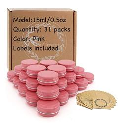 31pcs 0.5oz/15ml Pink Aluminum Tin Jar with Screw Lid and Blank Labels