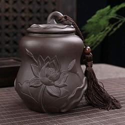 HOUSIYU Candy Jar Purple Sand Ceramic Tea Jar Sealed Can with Lid Embossed Candy Self-Service Jar for Home and Kitchen Storage, 400ML