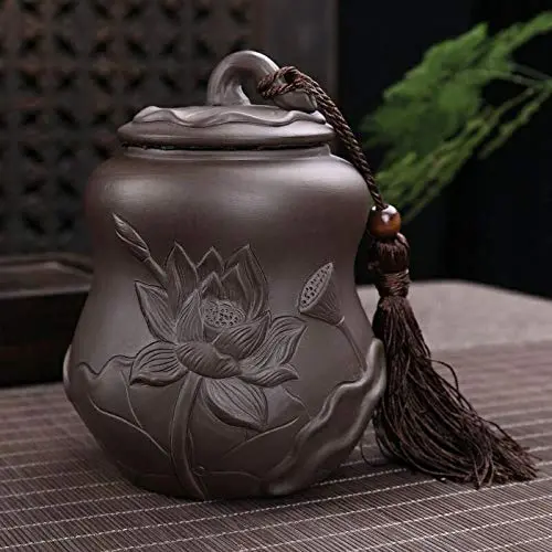 HOUSIYU Candy Jar Purple Sand Ceramic Tea Jar Sealed Can with Lid Embossed Candy Self-Service Jar for Home and Kitchen Storage, 400ML HOUSIYU Candy Jar Purple Sand Ceramic Tea Jar Sealed Can with Lid Embossed Candy Self-Service Jar for Home and Kitchen Storage, 400ML
