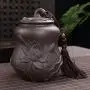 HOUSIYU Candy Jar Purple Sand Ceramic Tea Jar Sealed Can with Lid Embossed Candy Self-Service Jar for Home and Kitchen Storage, 400ML HOUSIYU Candy Jar Purple Sand Ceramic Tea Jar Sealed Can with Lid Embossed Candy Self-Service Jar for Home and Kitchen Storage, 400ML