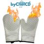 ByChefCD Professional Silicone Oven Mitts/Heat Resistant Gloves Non-Slip Professional Cooking Gloves, Kitchen Potholders and Oven Mitts, Grill Gloves Heat Resistant, Best Oven Mitt (Grey)