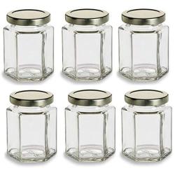 Nakpunar 6 pcs, 6 oz Hexagon Glass Jars for Jam, Honey, Wedding Favors, Shower Favors, Baby Foods, DIY Magnetic Spice Jars