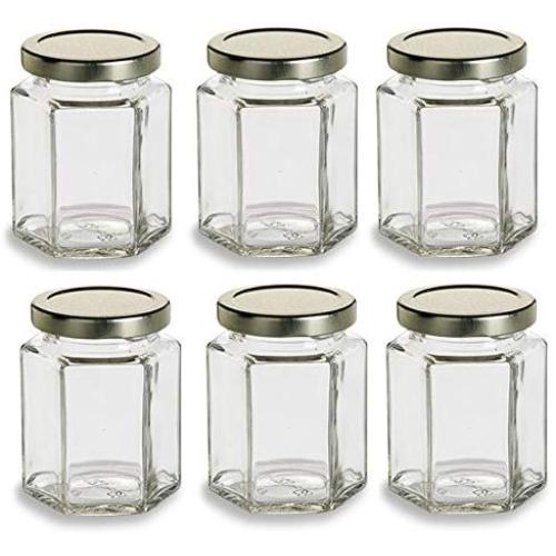 Nakpunar 6 pcs, 6 oz Hexagon Glass Jars for Jam, Honey, Wedding Favors, Shower Favors, Baby Foods, DIY Magnetic Spice Jars