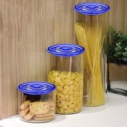 WH- Sealed Glass Jars Fresh Kitchen Design Manual Release Valve Accommodating Moisture Grains Tank 4 Sets Snack (Color : Blue)