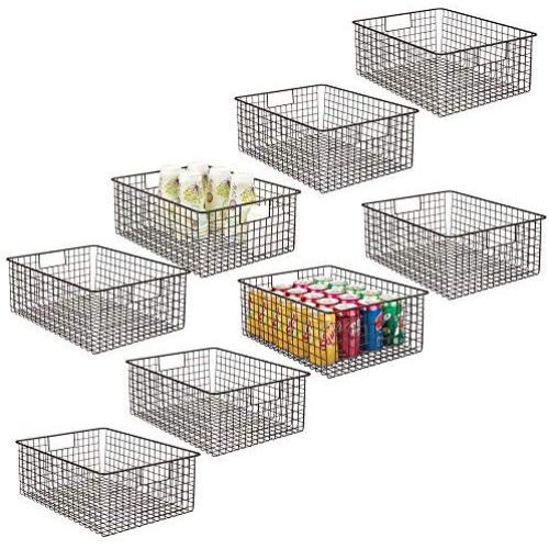 mDesign Farmhouse Decor Metal Wire Food Organizer Storage Bin Baskets with Handles for Kitchen Cabinets, Pantry, Bathroom, Laundry Room, Closets, Garage - 8 Pack - Bronze