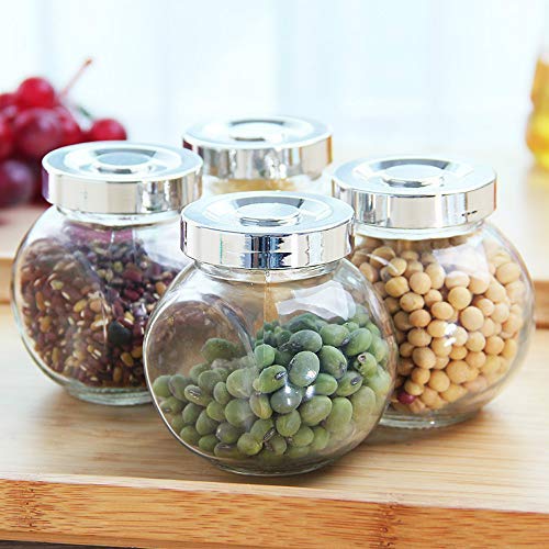 4 Ser of Glass Food Jar with Lid all Wide Mouth Mason Jars For Storage,Canning Jars For Caviar,Herb,Jelly,Jams,Honey