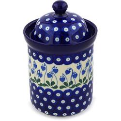 Polish Pottery 7?-inch Jar with Lid made by Ceramika Artystyczna (Bleeding Heart Peacock Theme) + Certificate of Authenticity