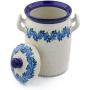 Polish Pottery 11-inch Jar with Lid and Handles made by Ceramika Artystyczna (Blue Garland Theme) + Certificate of Authenticity