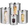 Deppon 4-Piece Canister Set Stainless Steel with Airtight Lids and Plexi-Glass Window Large for Flour Sugar Tea Coffee Nuts Food Storage (Silver)