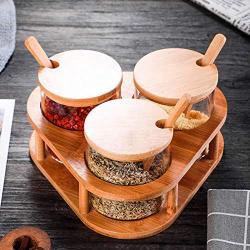 TNKML Glass Seasoning Jar Condiment Seasoning Jar Glass Seasoning Container, Spoon With Wooden Lid Storage Jar, Used For Kitchen Tea Coffee Sugar Salt