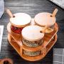 TNKML Glass Seasoning Jar Condiment Seasoning Jar Glass Seasoning Container, Spoon With Wooden Lid Storage Jar, Used For Kitchen Tea Coffee Sugar Salt
