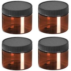 [ Total 4 Sets ] Amber Jars (12 oz) with Black Lids: Made in USA