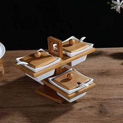 Kitchen seasoning box/Ceramic Condiment Storage Container and Bamboo Wood Frame Square with Sewing lid Seasoning jar 24.5 10.5 18cm