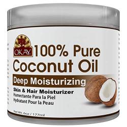 OKAY | 100% Pure Coconut Oil | For All Hair Textures & Skin Types | Moisturize - Massage - Condition | Excellent Source of Vitamin E | All Natural | 6 Oz