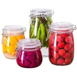 Najer 4-Piece Glass Preserving Jar Set - Kitchen Food Storage Container - Sealed Jar with Lid - Candy Storage, Coffee Beans, Pet Food, Cookies, Swear Jar and More