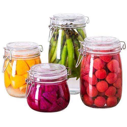 Najer 4-Piece Glass Preserving Jar Set - Kitchen Food Storage Container - Sealed Jar with Lid - Candy Storage, Coffee Beans, Pet Food, Cookies, Swear Jar and More
