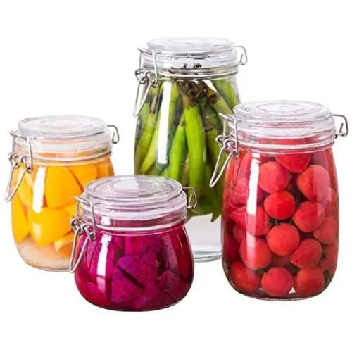 Najer 4-Piece Glass Preserving Jar Set - Kitchen Food Storage Container - Sealed Jar with Lid - Candy Storage, Coffee Beans, Pet Food, Cookies, Swear Jar and More