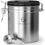 Coffee Gator Stainless Steel Container - Fresher Beans and Grounds for Longer - Canister with co2 Valve, Scoop and Travel Jar - Medium, Silver