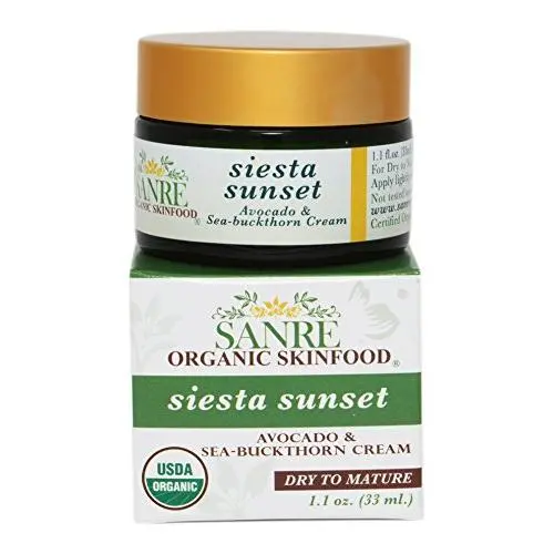 SanRe Organic Skinfood - Siesta Sunset - 100% USDA Organic Beneficial Avocado & Praised Sea-Buckthorn Cream For Dry to Mature Skin