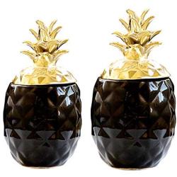 joyMerit Pineapple Ceramic Jars with Lid for Home Kitchen Food Sugar, Jam Storage, DIY Wedding Favors Gift - 2 Pack