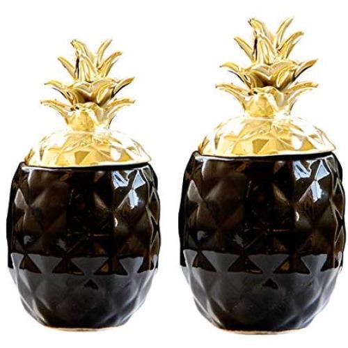 joyMerit Pineapple Ceramic Jars with Lid for Home Kitchen Food Sugar, Jam Storage, DIY Wedding Favors Gift - 2 Pack