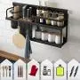 2-Tier Spice Rack Organizer - Kitchen Wall Mount Seasoning Jar Storage Shelf with Knife Utensil Holders Hooks - Higher Rail to Protect Cans Bottles from Falling Out (Black, Rose Gold) 2-Tier Spice Rack Organizer - Kitchen Wall Mount Seasoning Jar Storage Shelf with Knife Utensil Holders Hooks - Higher Rail to Protect Cans Bottles from Falling Out (Black, Rose Gold)