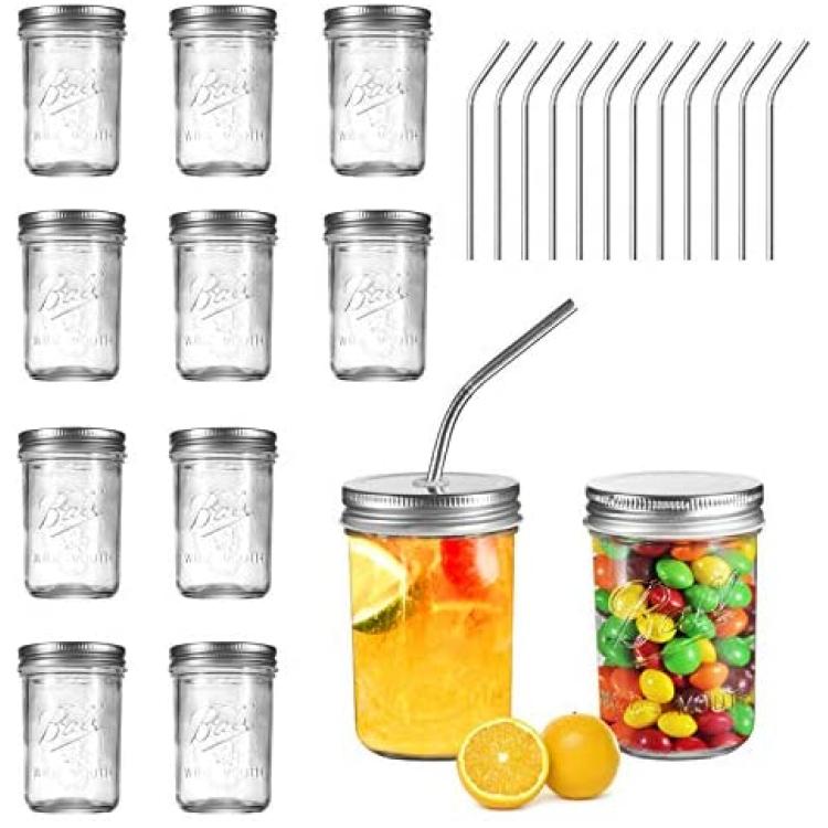 6 Pcs 16oZ Mason Drinking Jars with Lids 100% Recycled Glass Bottles and Drinking  Straws