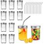 Ball Mason Jars 8 OZ, OAMCEG 12 Pack Canning Jars with Lids & 12 Straws, 100% Recycled Glass Bottles and Drinking Straws for Regular Mouth Mason Jars, Ideal for Juice, Jam, Honey, Spice, Baby Foods