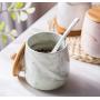 Ceramics Marbling Sugar Salt Pepper Storage Jar Seasoning Pot Dessert Bowl with Lid and Wood Spoon